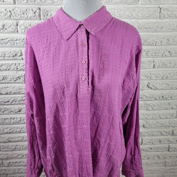Rafaella Womens Top 2X Plus Roll Tab Sleeve Lavender Swiss Dot Asymmetric PUR70E - Picture 3 of 9